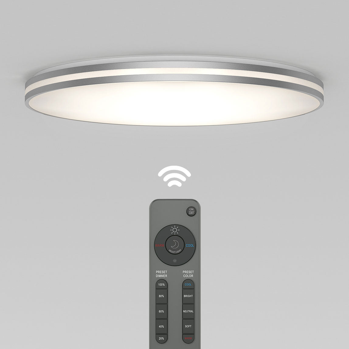 Artika GLOW 30″ LED Flush Mount Ceiling Light 5 CCT, pairs wirelessly with included remote.