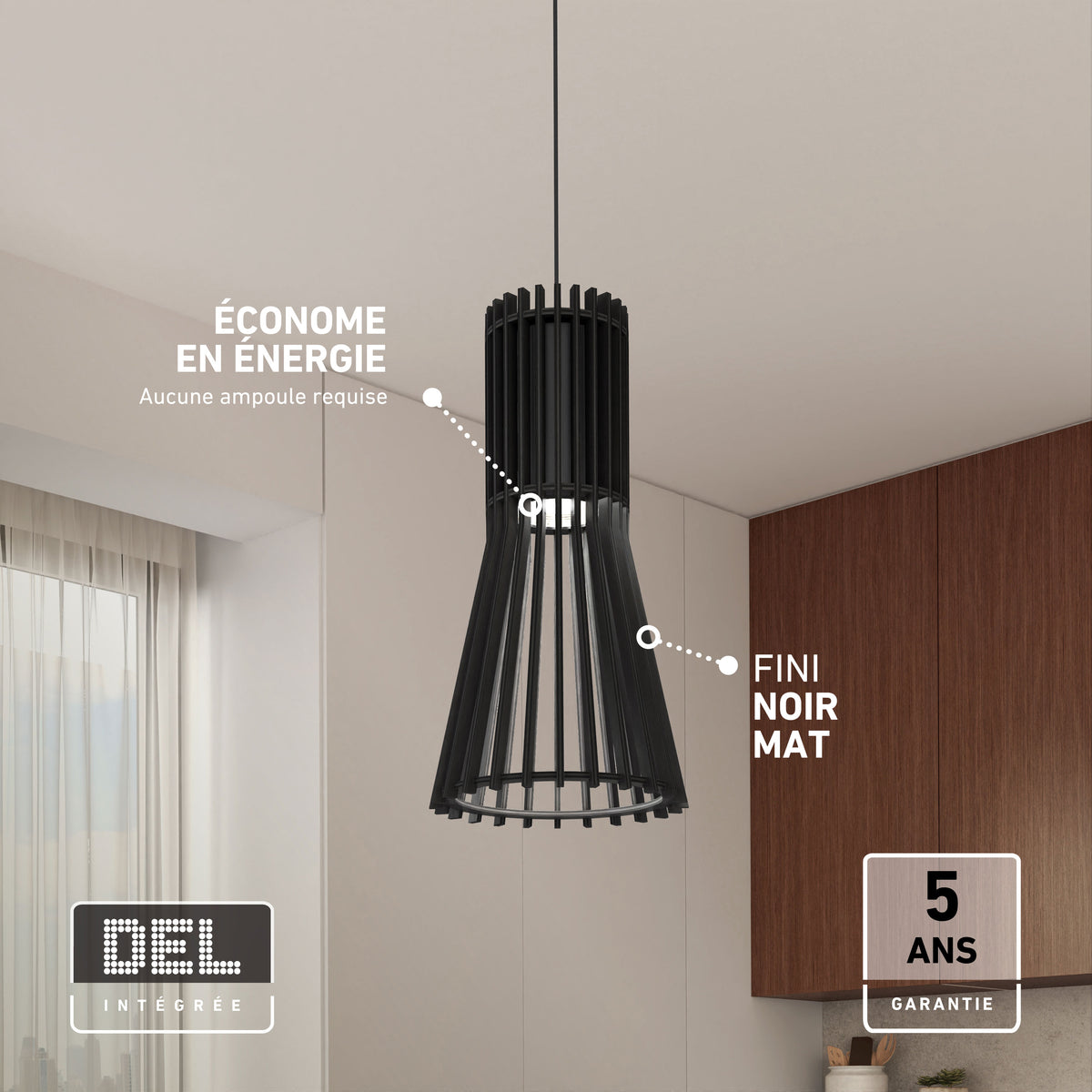 Artika’s Kiyo modern LED pendant light 3 CCT brightens kitchens; energy efficient with 5-year warranty labels included.