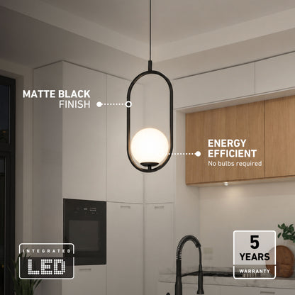 Artika Bloom mid-century LED pendant light is energy efficient with integrated LEDs, matte black finish, and a 5-year warranty.