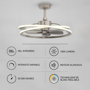 Artika Coda 23 in. LED modern ceiling fan offers tunable color temp, 1800 lm, dimming, silent motor & remote; 50,000-hr lifespan.