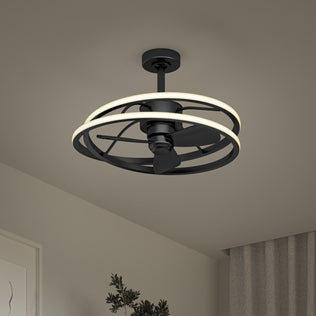 The Artika Coda 23 in. LED ceiling fan features dual LED rings and tunable color, ideal for minimalist rooms with light decor.