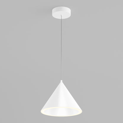 The Denali modern LED pendant light by Artika hangs cone-shaped, offering 3 CCT settings, shown against a plain gray background.