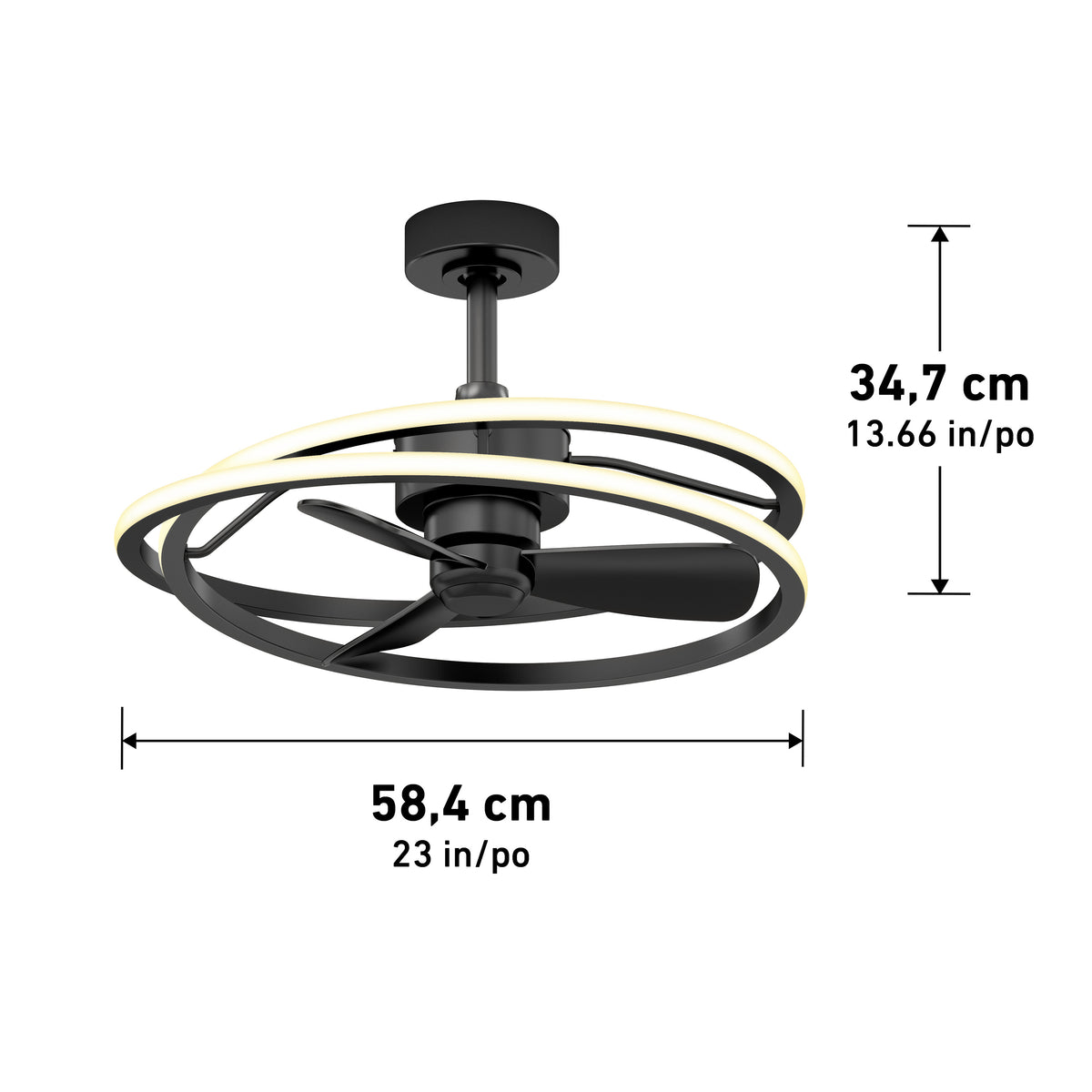 Coda 58 cm (23 in.) LED moderno fandelier ventilador de techo con luz - control remoto incluido
