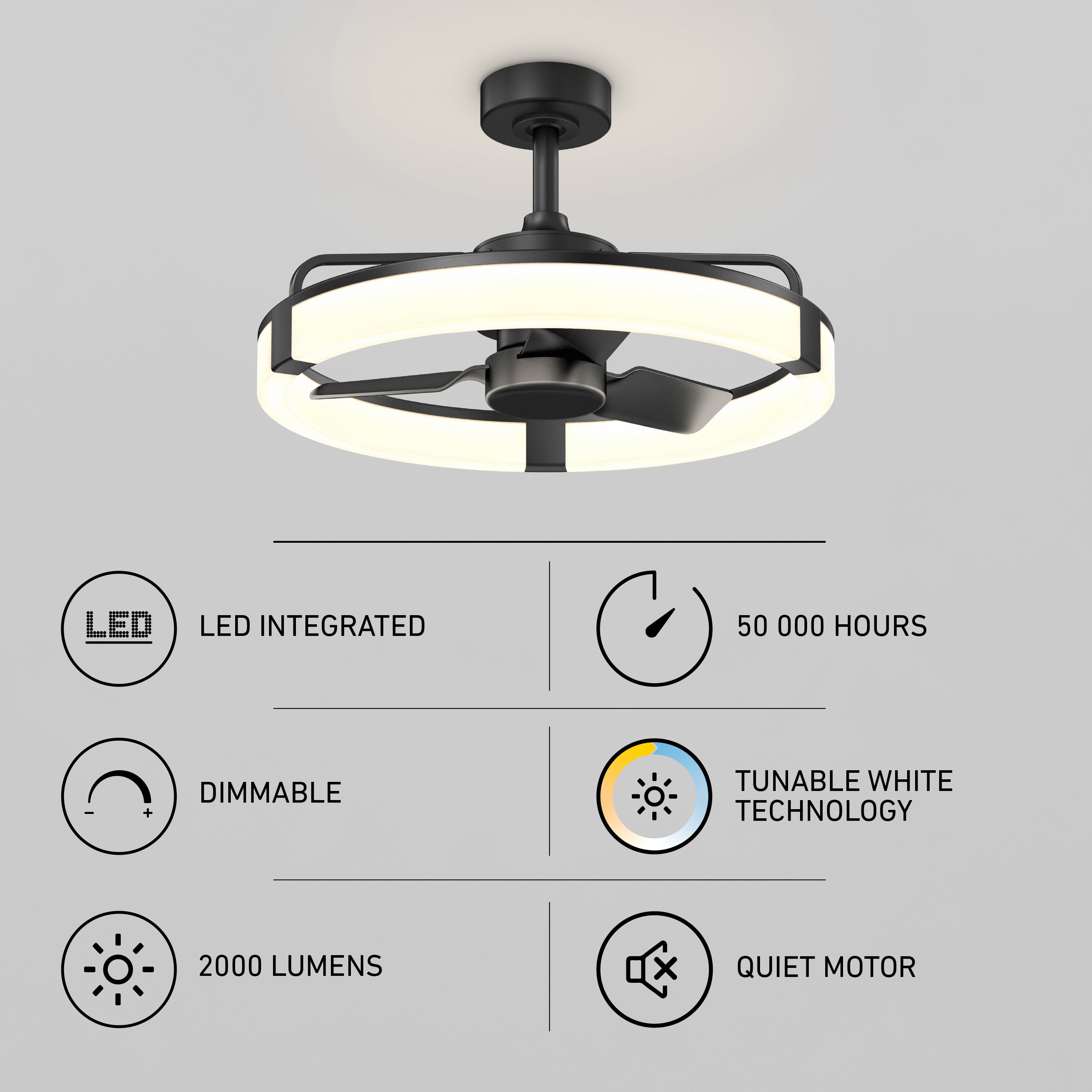 Sunnyvale 23 in. LED modern ceiling fan in Black | Artika
