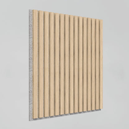 The Artika-CAN-dev Sonolok 15.5 ft sound-absorbing wall panel kit features vertical wooden slats on a light gray felt backing, displayed against a plain light background.