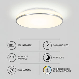Artika Summit 15 in. LED Flush Mount, 5CCT, dimmable, nightlight, 2500 lumens, adjustable white, lasts 50,000 hours.