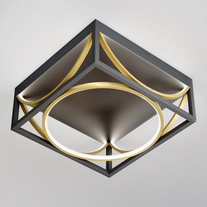 Artika Luxury 13 in. Modern LED flush mount ceiling light, black/gold frame, circular design with integrated LED technology.