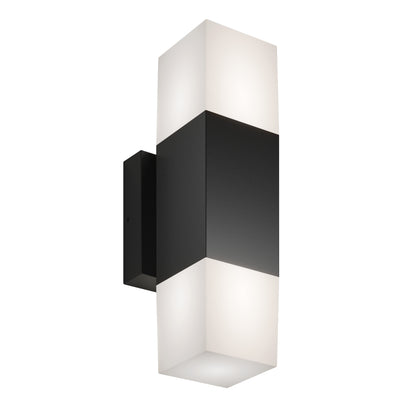 The Artika Lennox indoor-outdoor LED wall light 3 CCT features a black rectangular center, frosted white diffusers on top and bottom, and mounts on a compact black wall plate.
