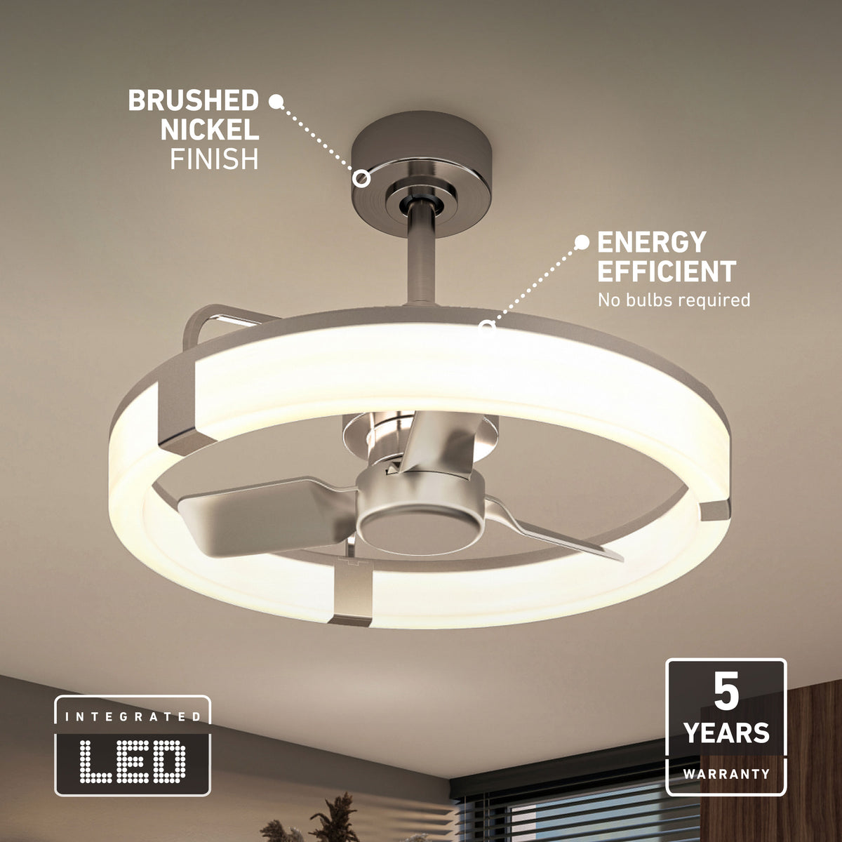 Artika Sunnyvale 23 in. LED fandelier ceiling fan with light, remote control, and modern design.