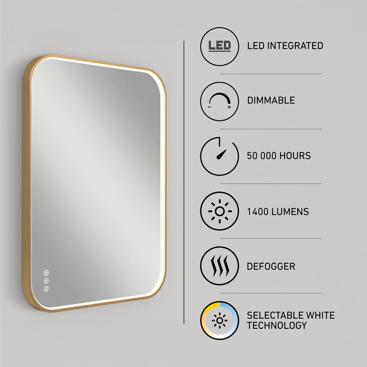 Royce 24 in. x 32 in. (61 x 81 cm) Dimmable Anti-Fog LED Mirror