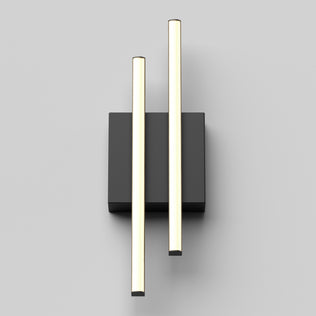 The Artika Grid indoor-outdoor LED wall light features two parallel, vertical illuminated bars on a rectangular black base shown against a plain, light gray background.