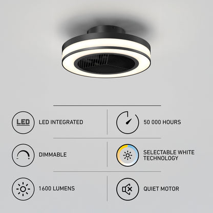 Artika Elton 19″ LED fandelier fan: dimmable, 1600 lumens, selectable white, quiet motor, 50K hr life—remote included.