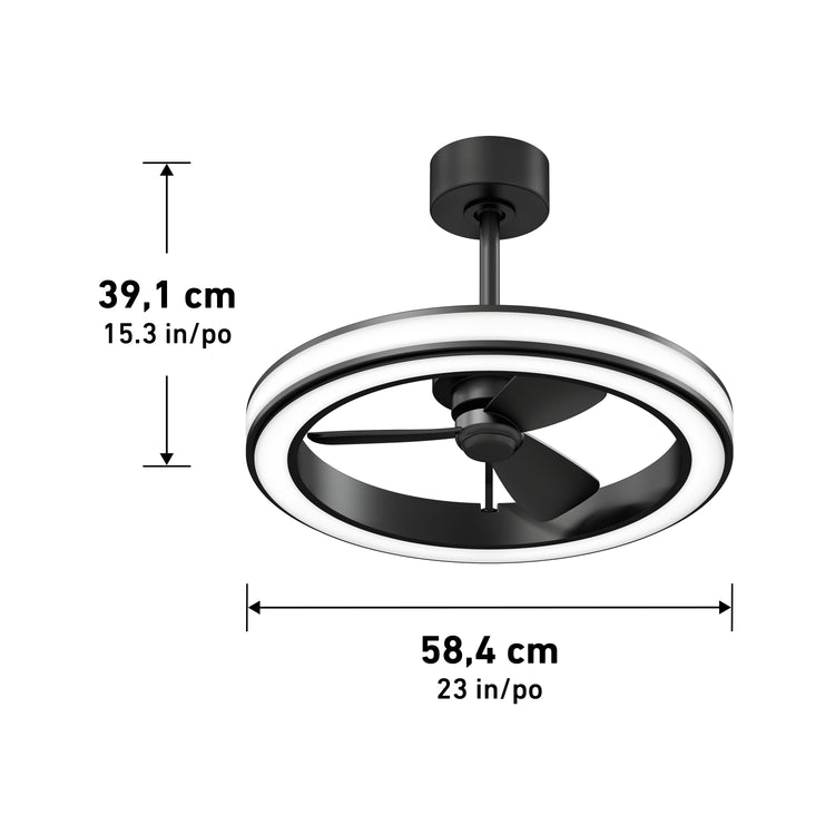 Edwin 23 in. LED modern ceiling fan 3 speeds in Black | Artika