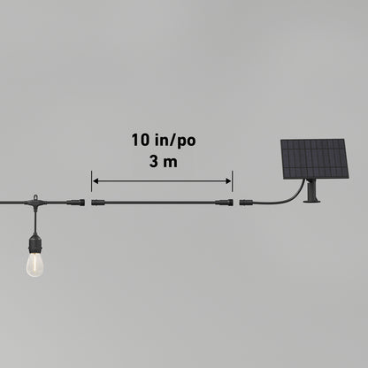The Artika Blaze 20 LED Outdoor Solar String Lights feature a solar panel connected to the lights by a 10 ft (3 m) cable, shown against a plain light gray background.