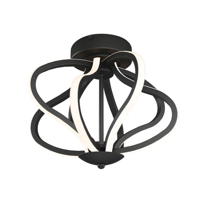 The Artika Meridian LED flush mount light features curved, intertwined LED strips in a sculptural, abstract design with a matte black base for a sleek, modern look.