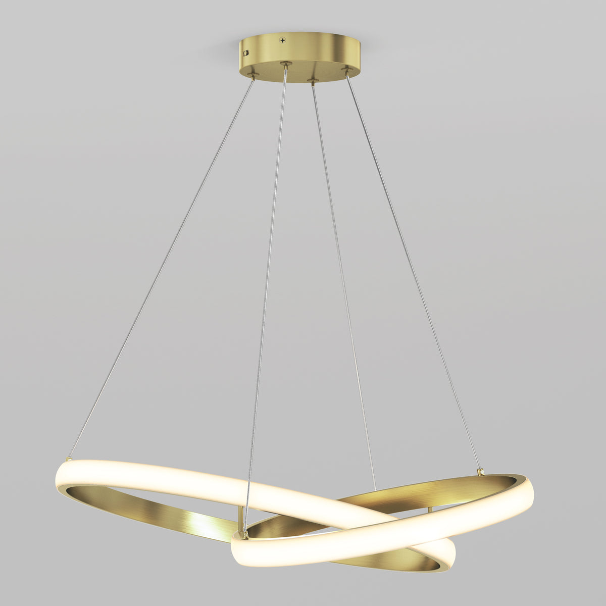 Artika Mora 28″ LED Pendant, 5CCT—gold/white rings, dimmable, hangs by 4 cables from a round ceiling mount.