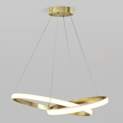 Artika Mora 28″ LED Pendant, 5CCT—gold/white rings, dimmable, hangs by 4 cables from a round ceiling mount.