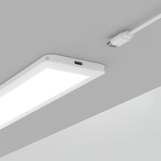 Artika Maestro under cabinet LED light 3 CCT (3-pack), white cable, visible charging port—perfect for kitchen use on gray ceilings.