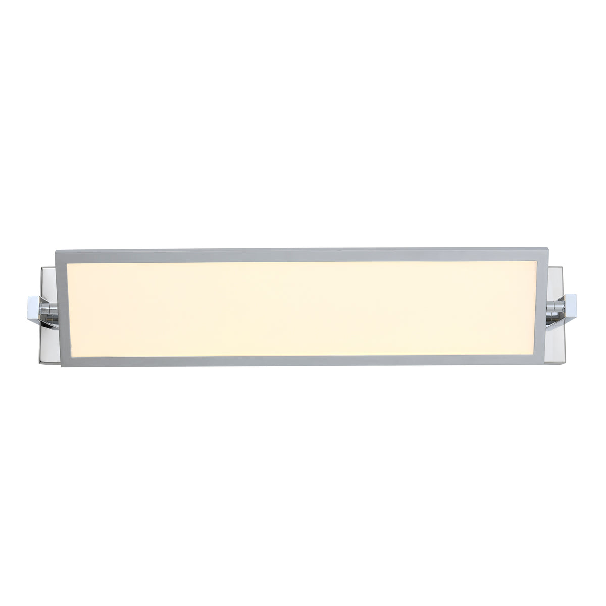 A rectangular wall-mounted LED light fixture with a frosted panel, silver frame, and side brackets, photographed against a white background.