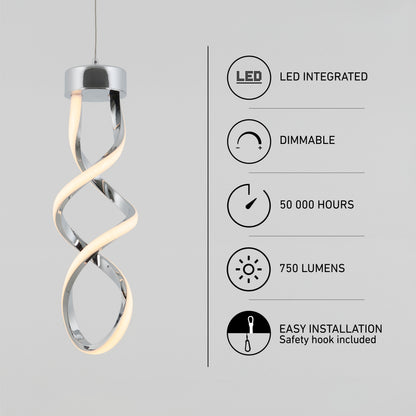 Artika Mini Swirl LED pendant light with a dimmable design, 750 lumens, 50,000-hour lifespan, and an easy-install safety hook.