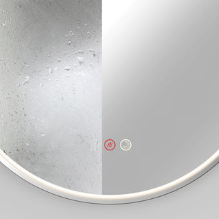 Artika Royce LED mirror 3 CCT with defogger, half-fogged, touch controls for light and memory function at the bottom.