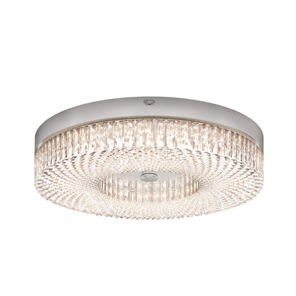 Artika FM Lysara 15 in. LED Fashion Flush Mount Ceiling Light 5 CCT with a round metal frame and a faceted crystal glass shade.
