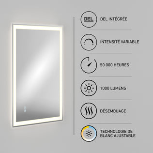 Artika Sofia 24 in. x 32 in. 3 CCT Anti-Fog LED Bathroom Mirror with dimming, 50,000-hour life, 1000 lumens, and adjustable white light.