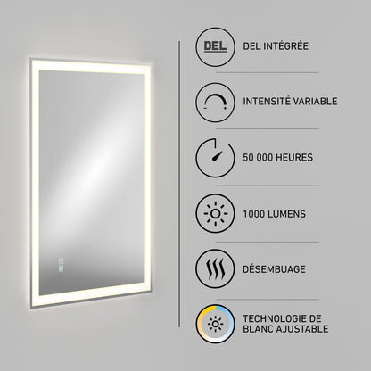 Artika Sofia 24 in. x 32 in. 3 CCT Anti-Fog LED Bathroom Mirror with dimming, 50,000-hour life, 1000 lumens, and adjustable white light.