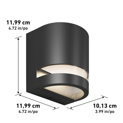 Artika Valor Round LED wall light suits indoor/outdoor use, featuring a rounded design and dual measurements.