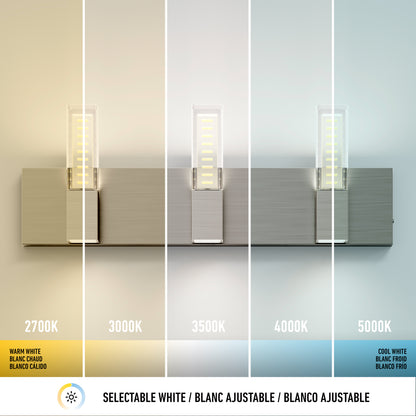 The Artika Hologram LED modern bathroom vanity light offers 5 selectable color temperatures, from warm white (2700K) to cool white (5000K), providing customizable lighting options for your space.