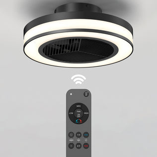 The Artika Elton 19.4 in. LED modern ceiling fan, shown from below, features 3 speeds and comes with a remote control for easy wireless operation.