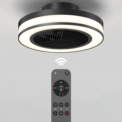 The Artika Elton 19.4 in. LED modern ceiling fan, shown from below, features 3 speeds and comes with a remote control for easy wireless operation.