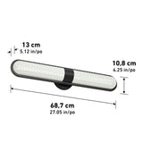 A black and white wall-mounted LED light bar with dimensions: length 68.7 cm (27.05 in), height 10.8 cm (4.25 in), and depth 13 cm (5.12 in). Measurement labels are shown with arrows.