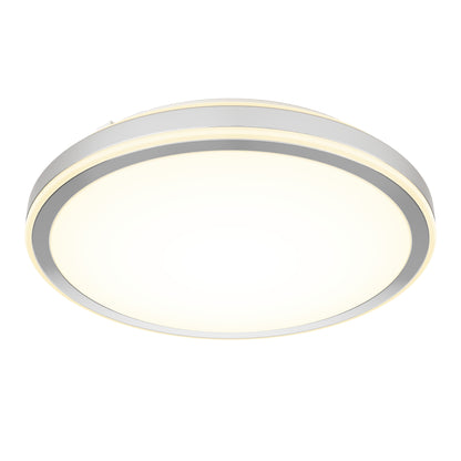 The Artika Altitude 15 in. LED modern flush mount light features a round design with a white center and silver ring, offering five selectable color temperatures for a bright, even glow.