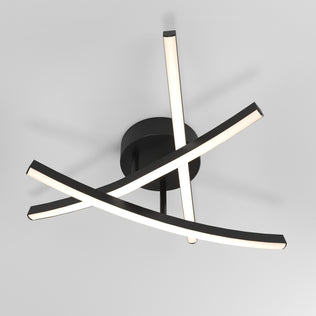 The Artika Orly modern LED flush mount light features 3 CCT settings and intersecting curved bars on a round black base.