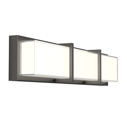 The Artika Subway LED bathroom vanity light features a modern, minimalistic design with three rectangular frosted glass shades and a sleek dark metal frame, perfect for contemporary wall-mounted lighting.