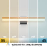Wall-mounted light fixture emitting different shades of white light, ranging from warm (2700K, left) to cool (5000K, right). The light is divided into five vertical sections labeled with their color temperatures.