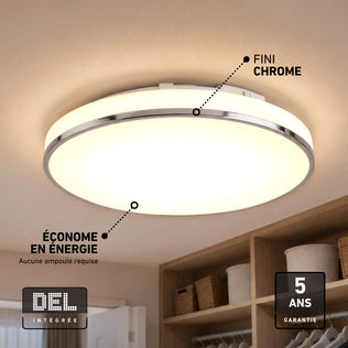 Artika Summit 15 in. LED Flush Mount 5CCT, chrome finish, energy efficient, 5-year warranty—ideal for closets.