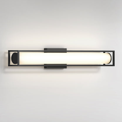 The Artika Venicia LED Wall Sconce features a sleek black metal frame and long frosted glass shade, casting a soft white glow on your wall with modern style.