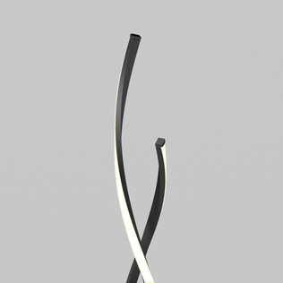 The Artika Swirl modern LED floor lamp features two intersecting, curved black metal arms that emit a soft white light, set against a plain light gray background.