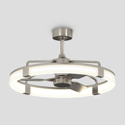 Artika Sunnyvale 28″ LED fandelier: modern ceiling fan with light, remote, and 3 blades in a sleek metallic finish.