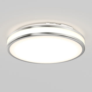 Artika Hemisphere 15″ LED flush mount with 5 CCT, silver rim, frosted cover on a plain light gray ceiling.