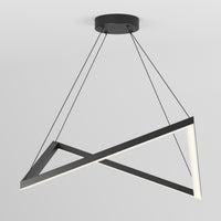The Artika Artemis LED pendant light 3 CCT features a modern black geometric design with three angled bars, suspended by four thin cables from a round ceiling mount, shown against a plain white background.