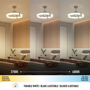 The Artika Sunnyvale 23 in. LED fandelier features 3 lighting tones (2700K–6000K), modern design, and remote control.