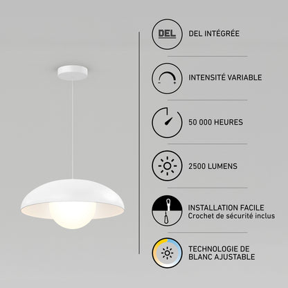 Artika Boden LED mid-century pendant, 3 CCT, dimmable, 2500 lm, 50,000 hrs, easy install.