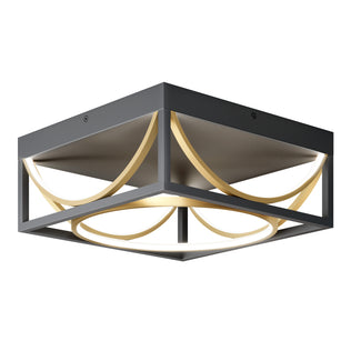 Artika Luxury 13 in. Modern LED Flush Mount Ceiling Light, black frame with curved gold and white accents, ideal for contemporary spaces.