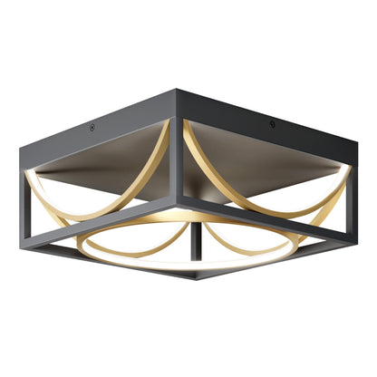Artika Luxury 13 in. Modern LED Flush Mount Ceiling Light, black frame with curved gold and white accents, ideal for contemporary spaces.