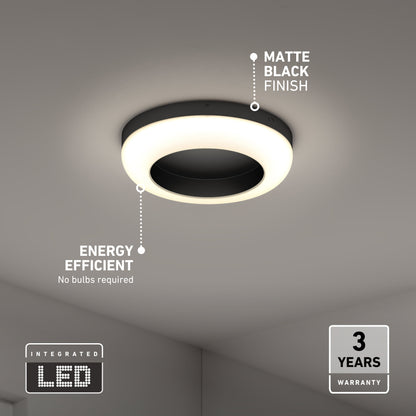 The Artika-CAN-dev Louka 15 in. modern LED flush mount light offers adjustable white hues (5 CCT), integrated LEDs, energy efficiency, and a matte black finish. This ceiling fixture includes a 3-year warranty—ideal for contemporary spaces.