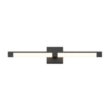 A modern, rectangular wall-mounted LED light fixture with a black central base and two horizontal illuminated bars extending from each side. The design is minimal and symmetrical.