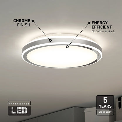 Artika Altitude 15″ LED Flush Mount: modern, chrome finished, 5 CCT selectable, energy efficient, 5-year warranty. No bulbs needed.